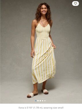 American Eagle Outfitters Yellow & White Striped Smocked Midi Dress